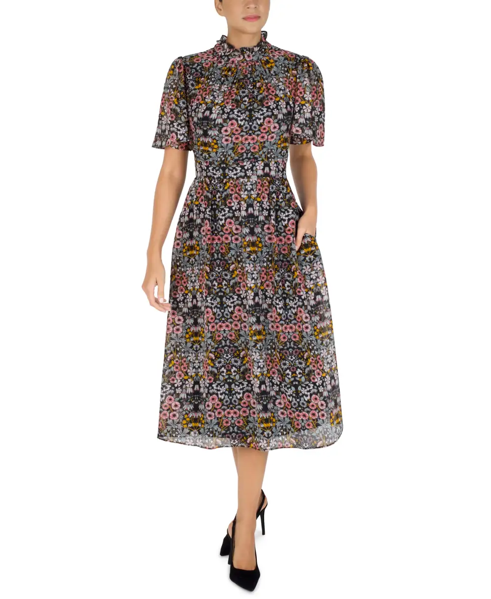 Flutter Sleeve Ruffle Midi Dress