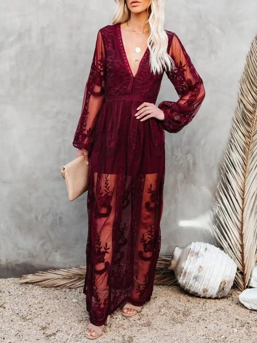 Floral Lace Slit Maxi Dress