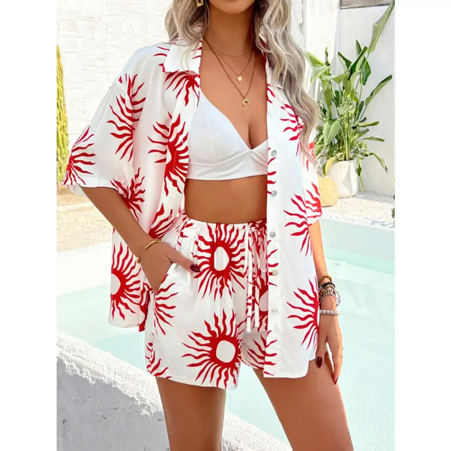 Printed Collared Neck Half Sleeve Top and Shorts Set