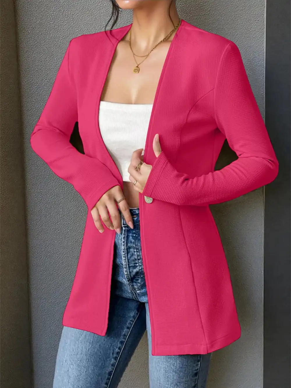 Modern Single-Button Long-Sleeve Blazer