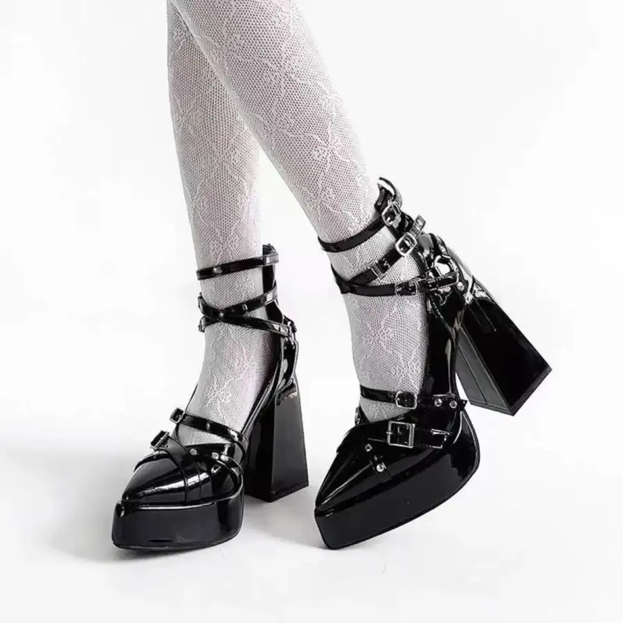 Gothic Platform Pumps with Multiple Buckle Straps