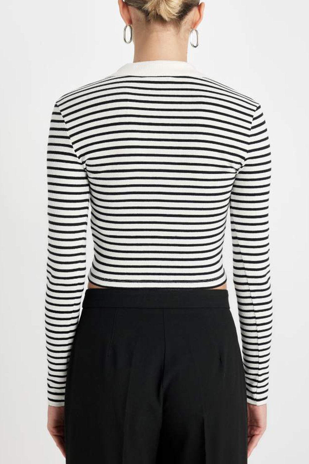 Black And White Striped V-Neck T-Shirt