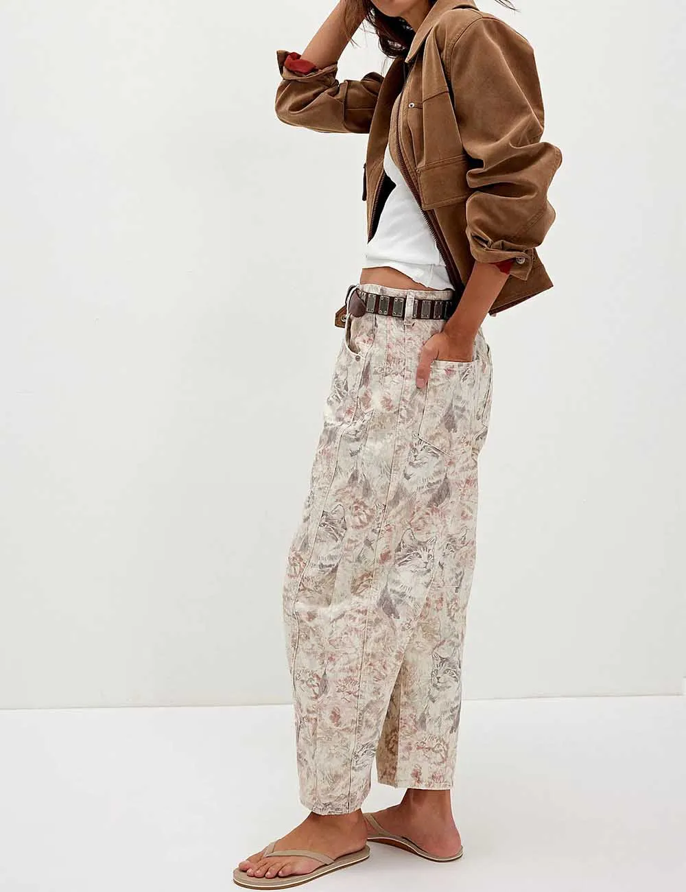 Barrel Print Jeans Daily Denim Pants