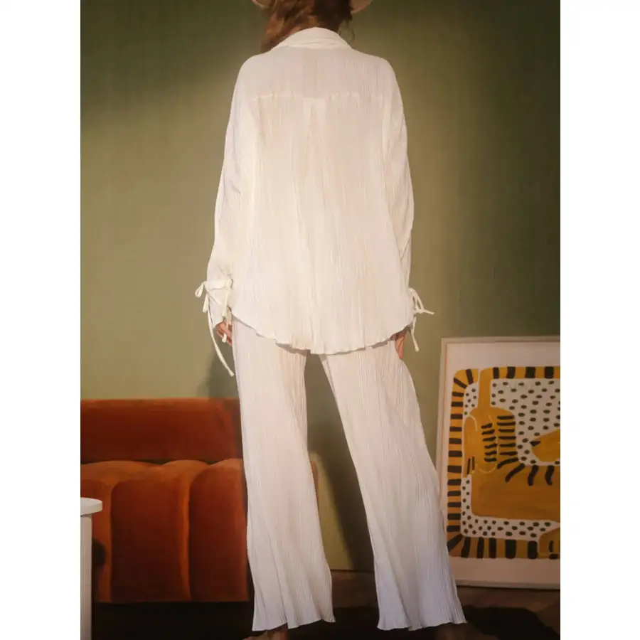 Button Up Long Sleeve Top and Pants Set