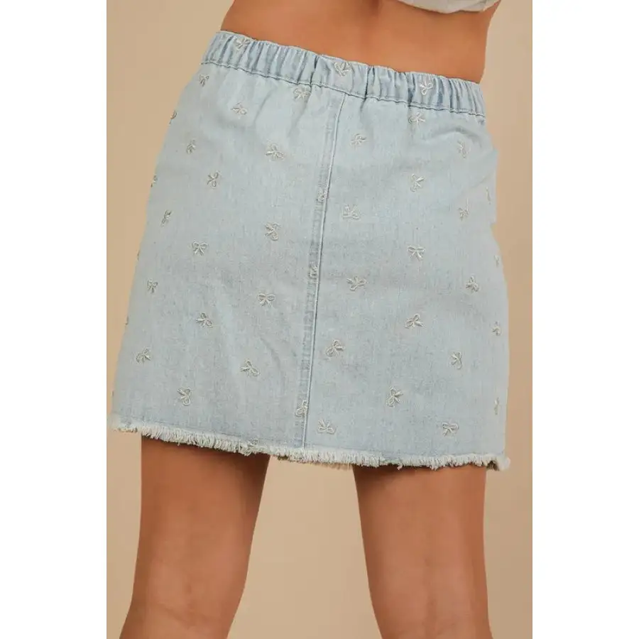 Bow Printed Casual Denim Mini Skirt