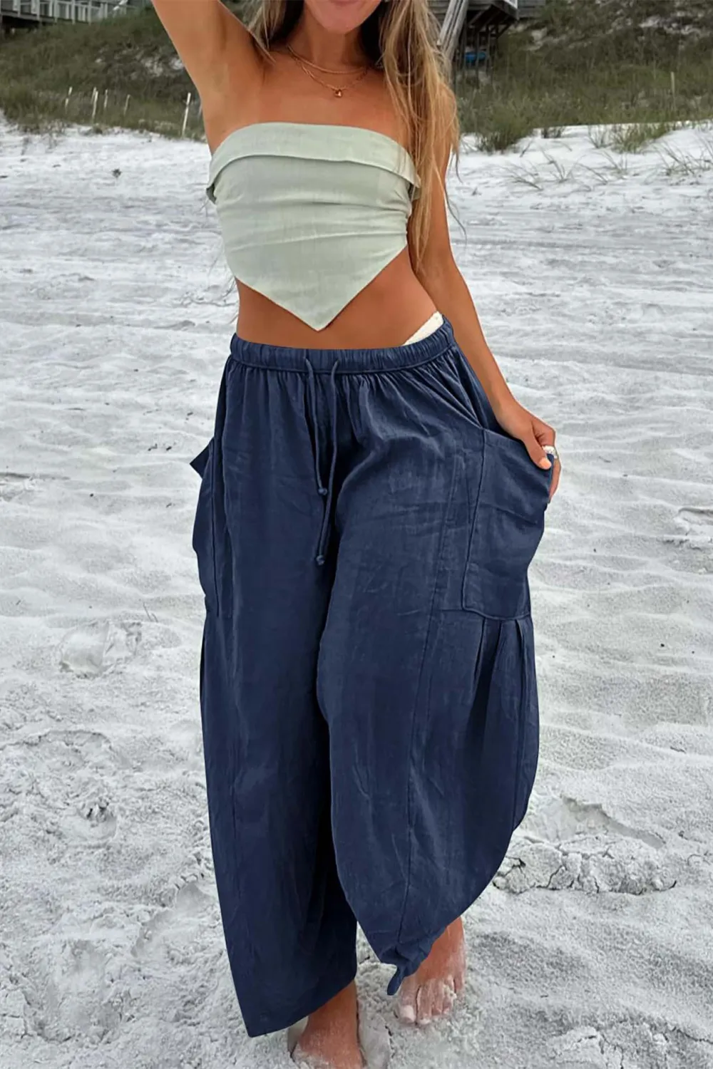 Drawstring Pocket Wide Leg Pants