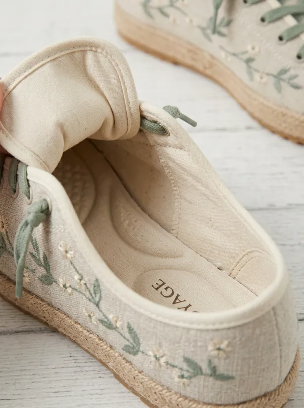 Women's Floral Embroidered Nature Inspired Canvas Sneakers