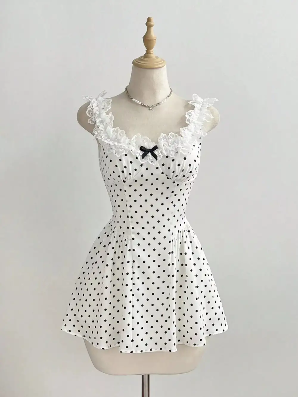 Polka Dot Lace Trim Mini Dress