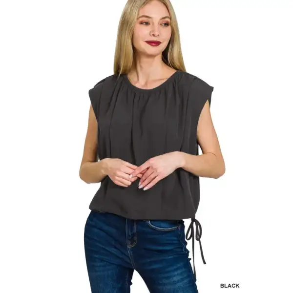 Woven Drawstring Tie Side Sleeveless Top