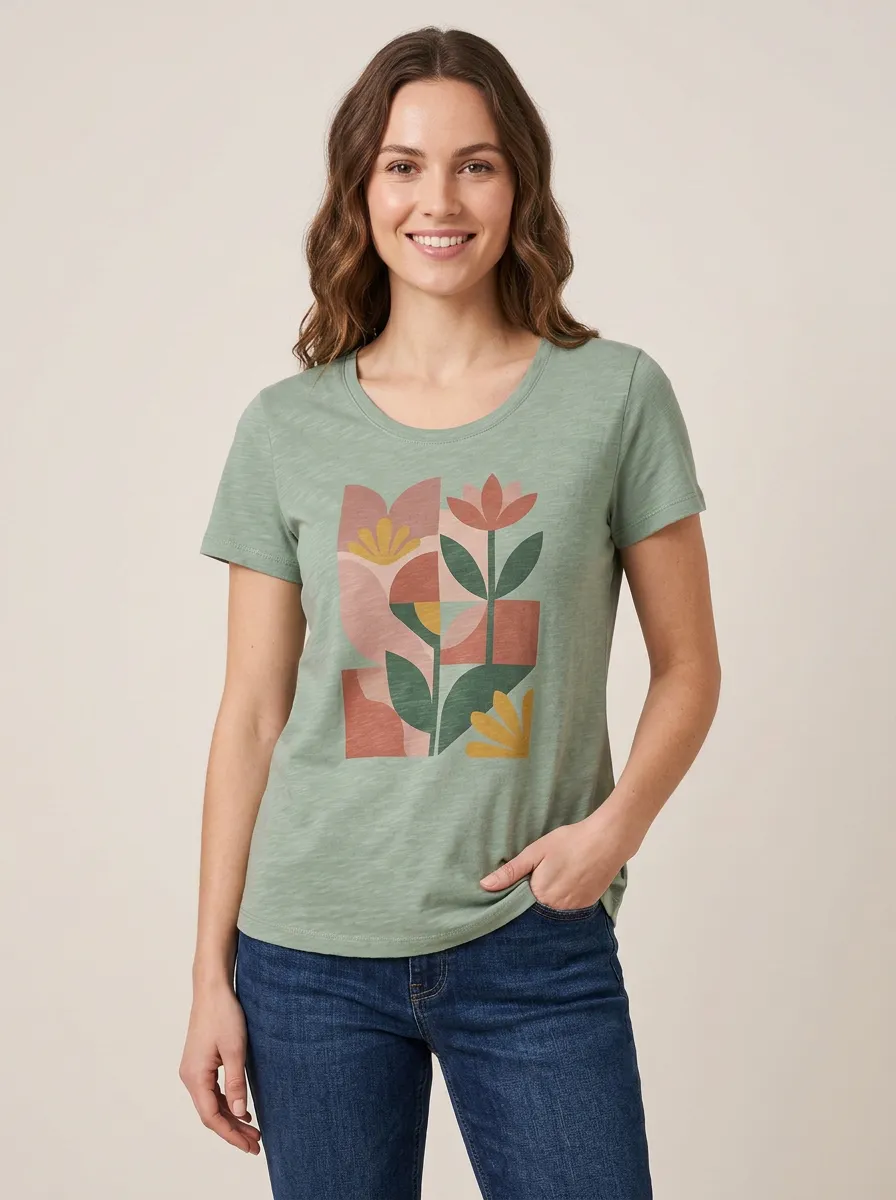 Women's Botanical Abstract Flower Classic Printed Tee