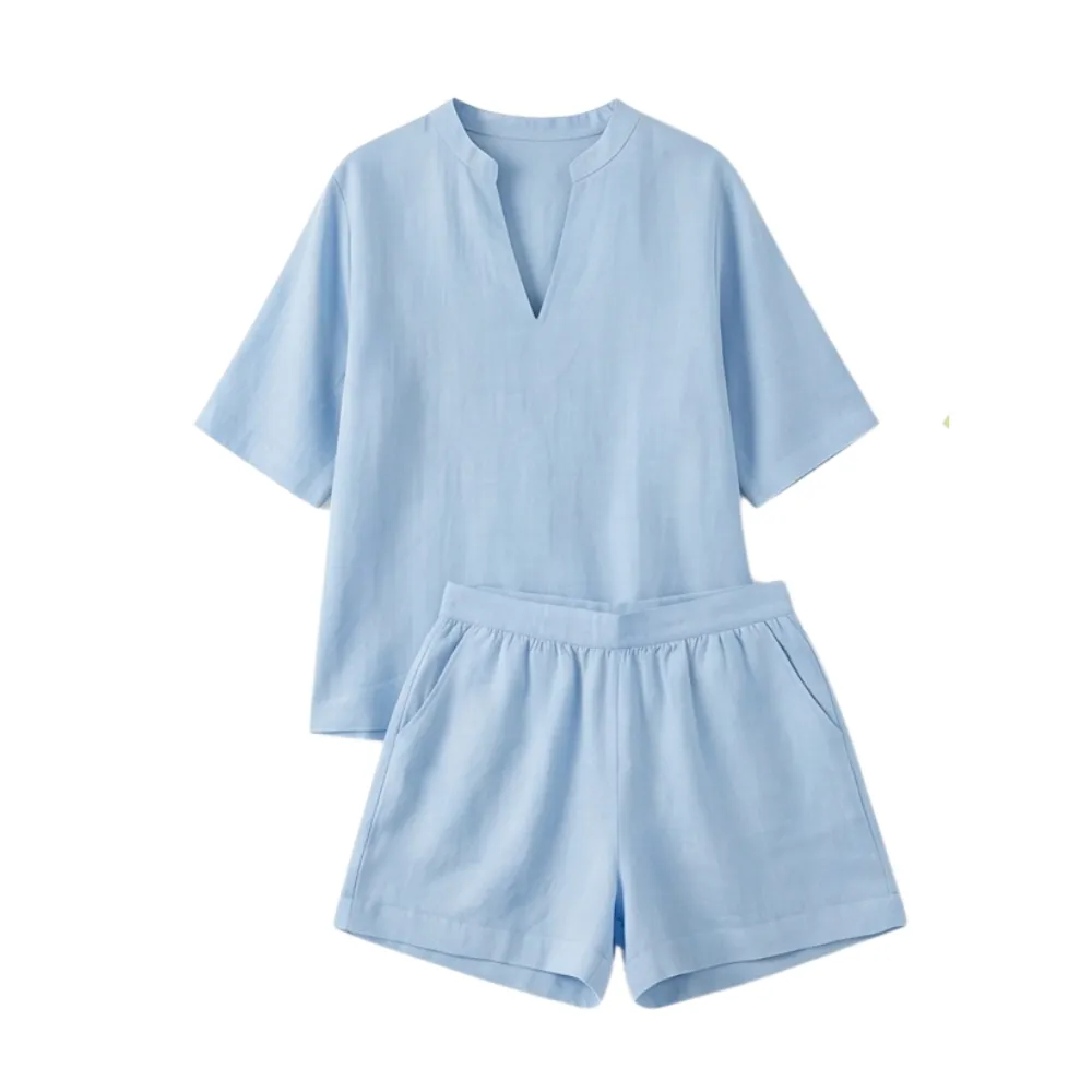 V Neck Relaxed Pants Set