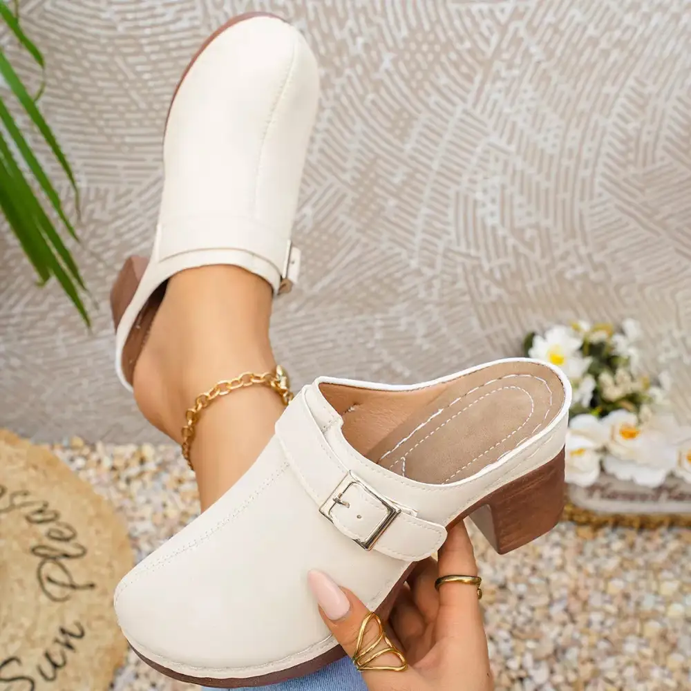 Textured Round Toe Block Heel Sandals