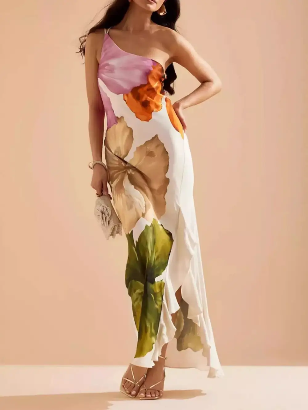 Floral Printed Ruffle Maxi Dress