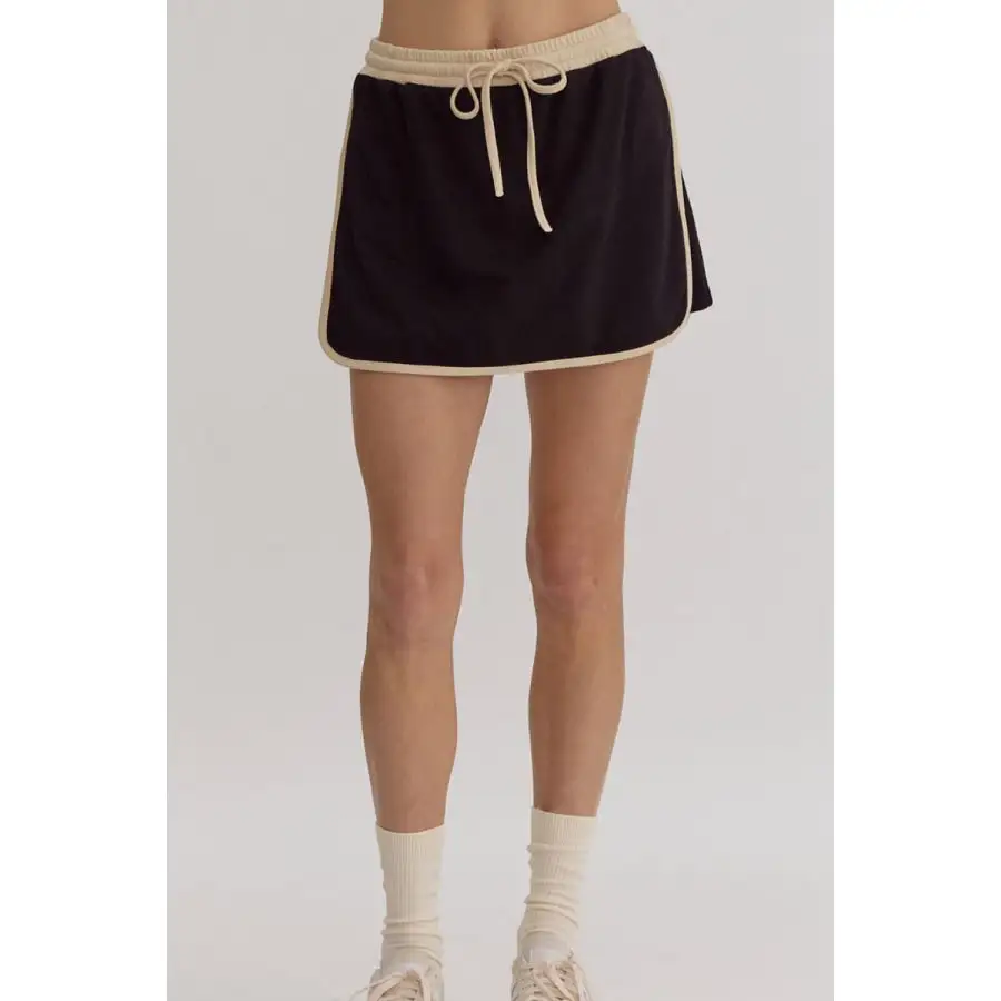 Contrast Trim Round Neck Top and Skort Set