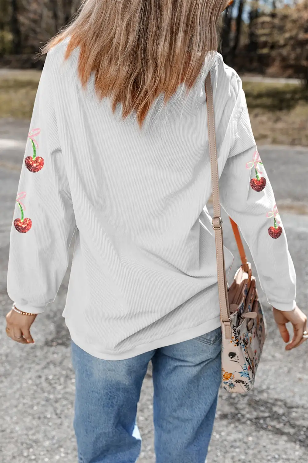 Bow Accent Sequin Accent Patchwork Sweatshirt