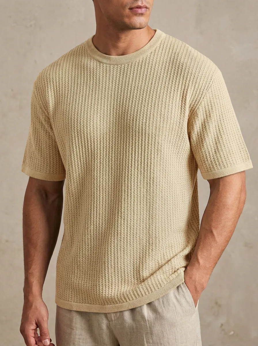 Classic Textured-Knit Men's Knit Crew-Neck T-Shirt