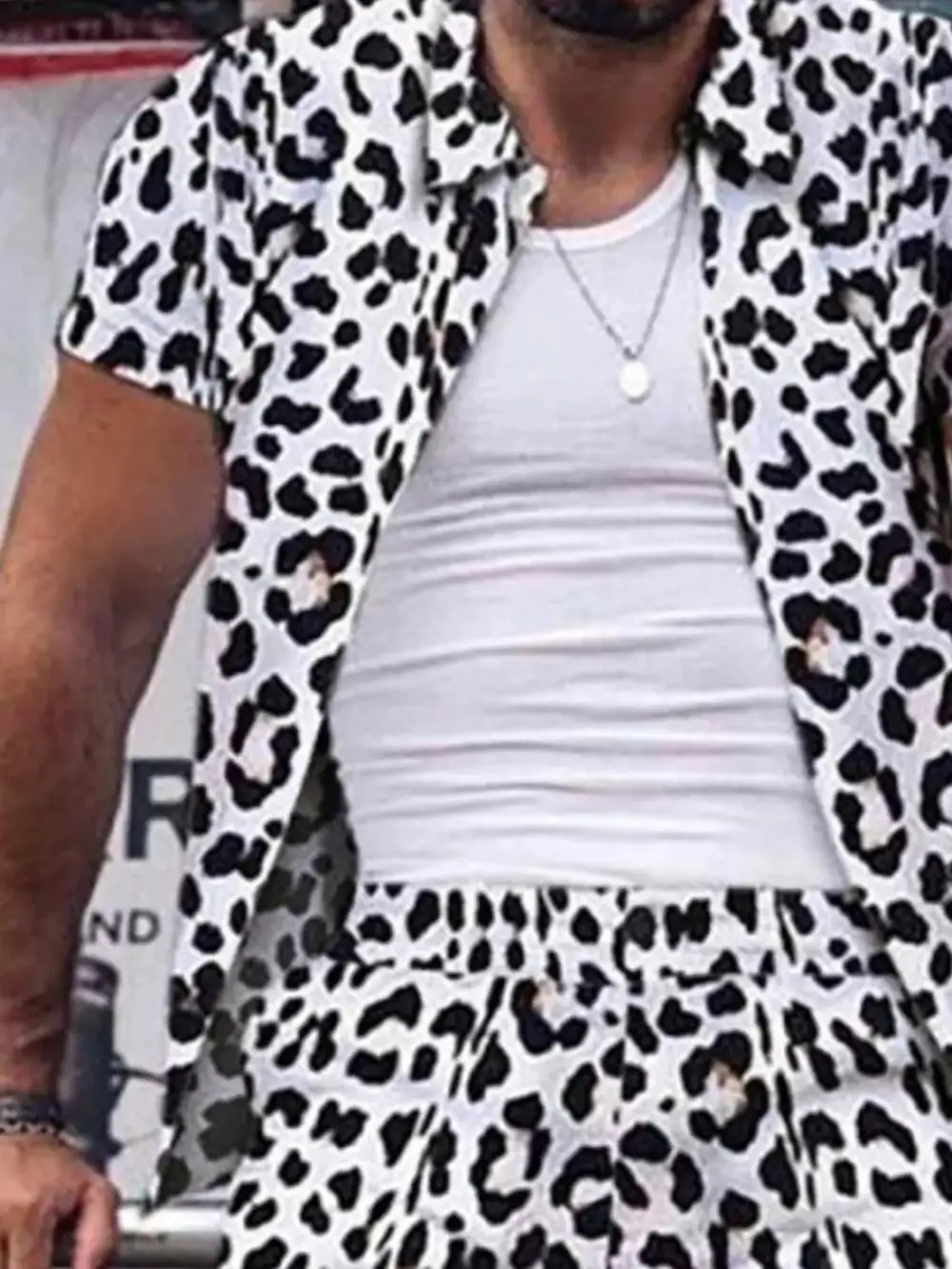 Leopard Button Up Shirt and Shorts Set