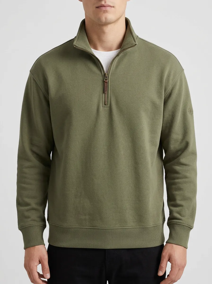 Men's Textured Embroidered Emblem Quarter-Zip Sweatshirt