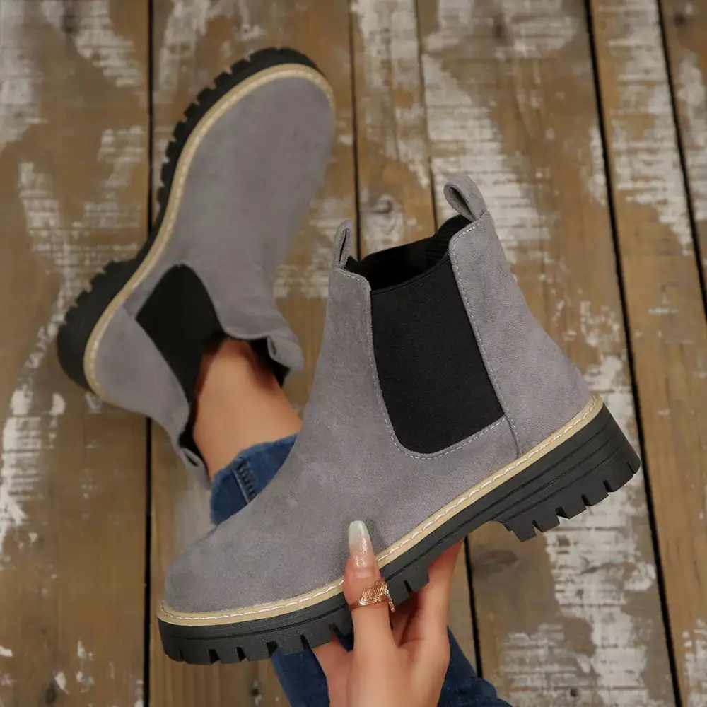 Layered Round Toe Block Heels Boots