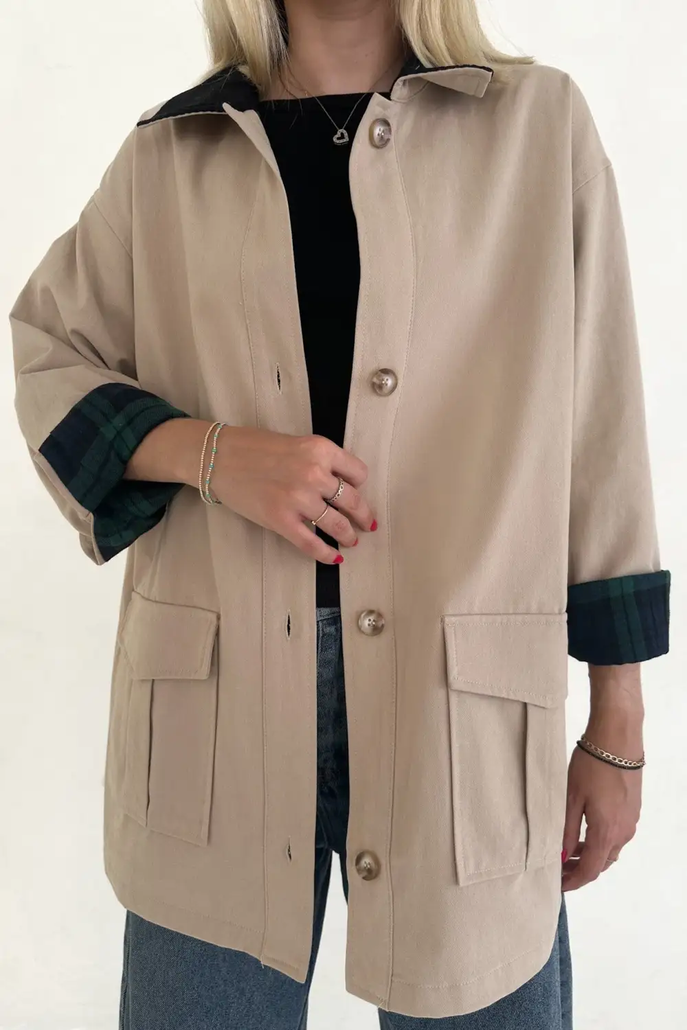 Plaid Corduroy Button Front Oversized Coat
