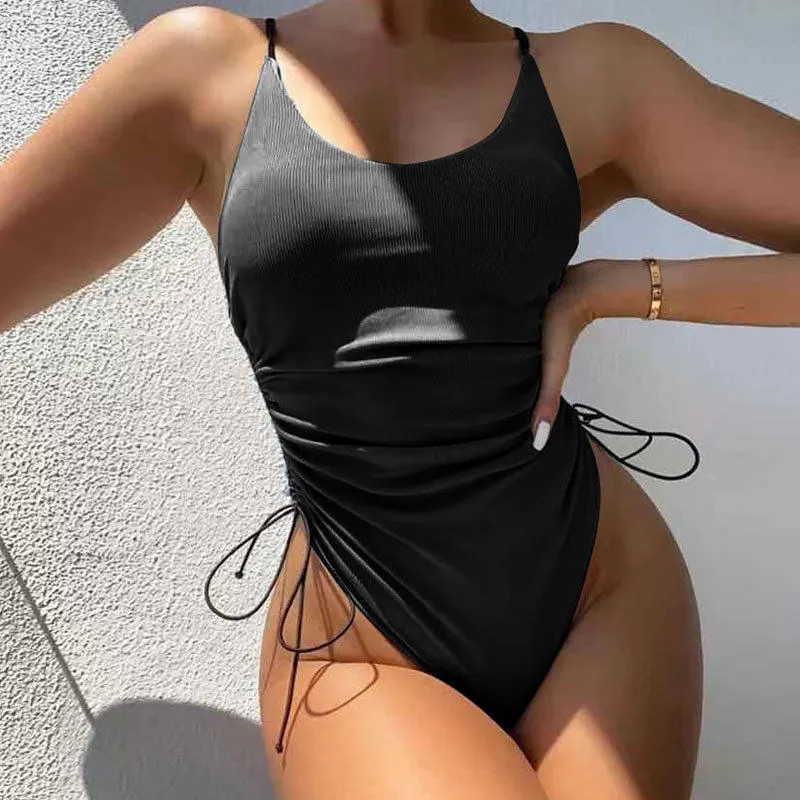 Drawstring One Piece Swimsuit
