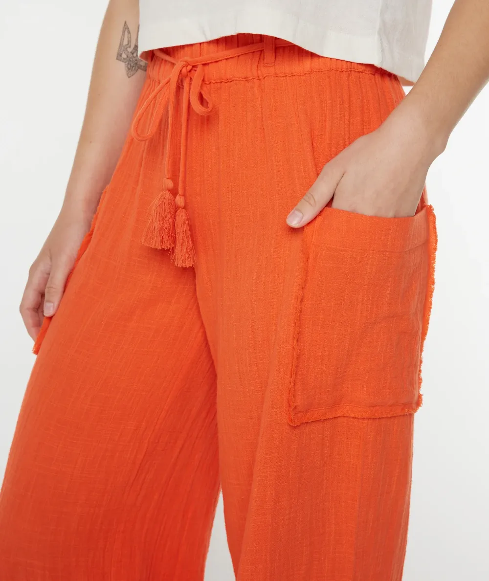 White Pure Cotton Ladies Wide-Leg Pants
