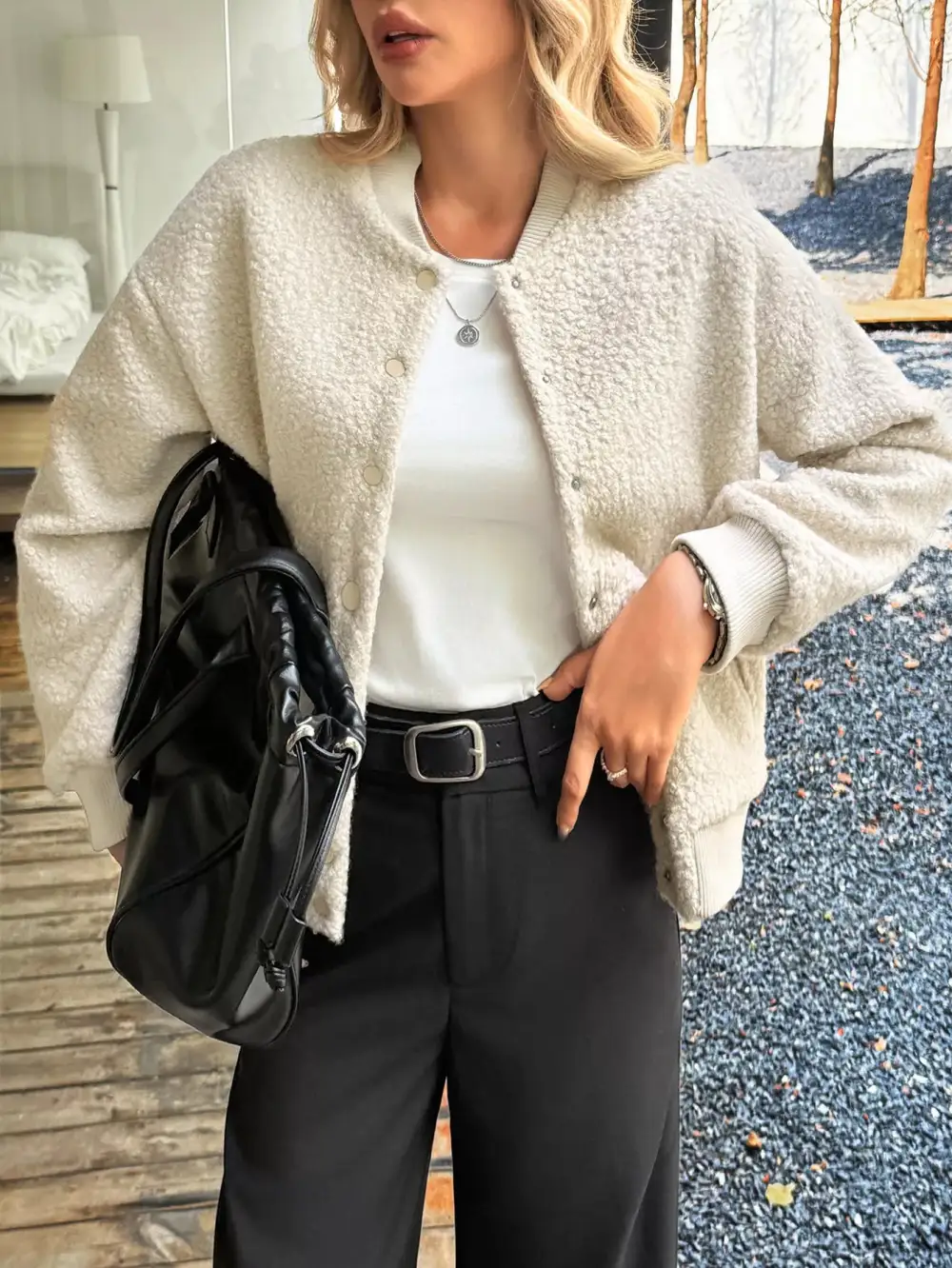 Snap Down Dropped Shoulder Jacket Easy Layering Piece