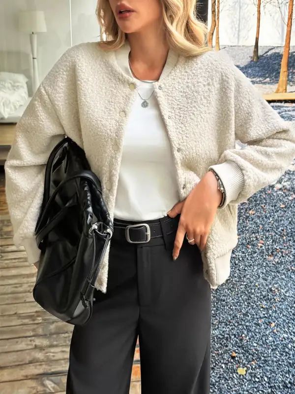 Snap Down Dropped Shoulder Jacket Easy Layering Piece