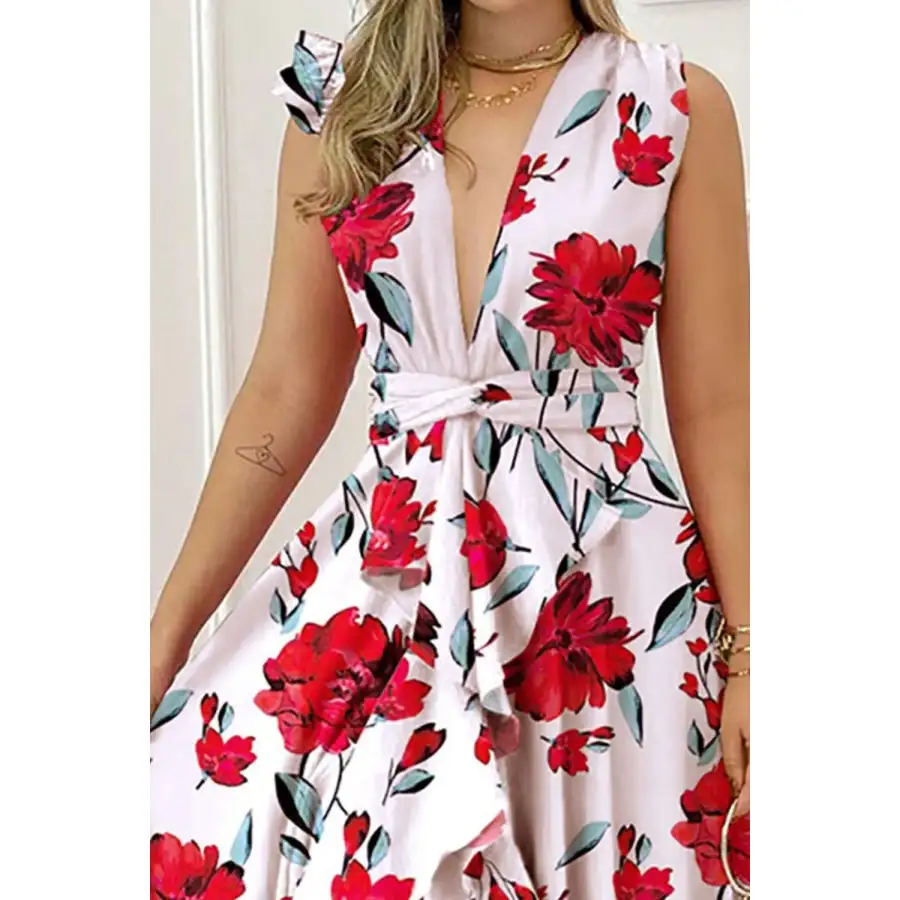 Ruffled Plunge Sleeveless Maxi Dress