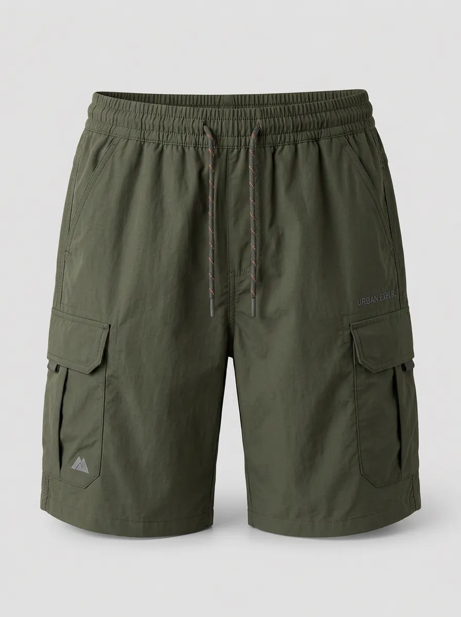 Men's Urban Explorer Olive Green Cargo Printed Shorts