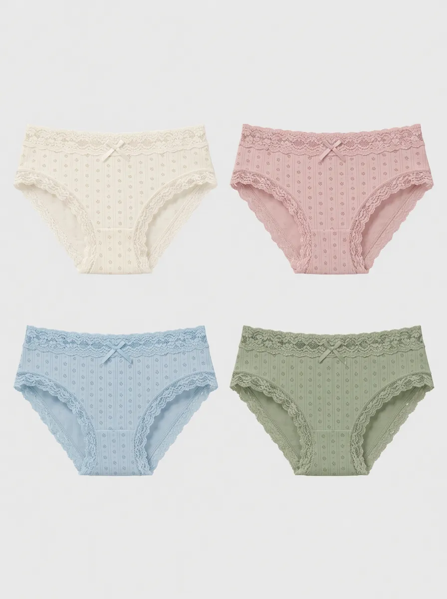 Women's Multicolor Floral Lace-Trim Briefs 4-Pack