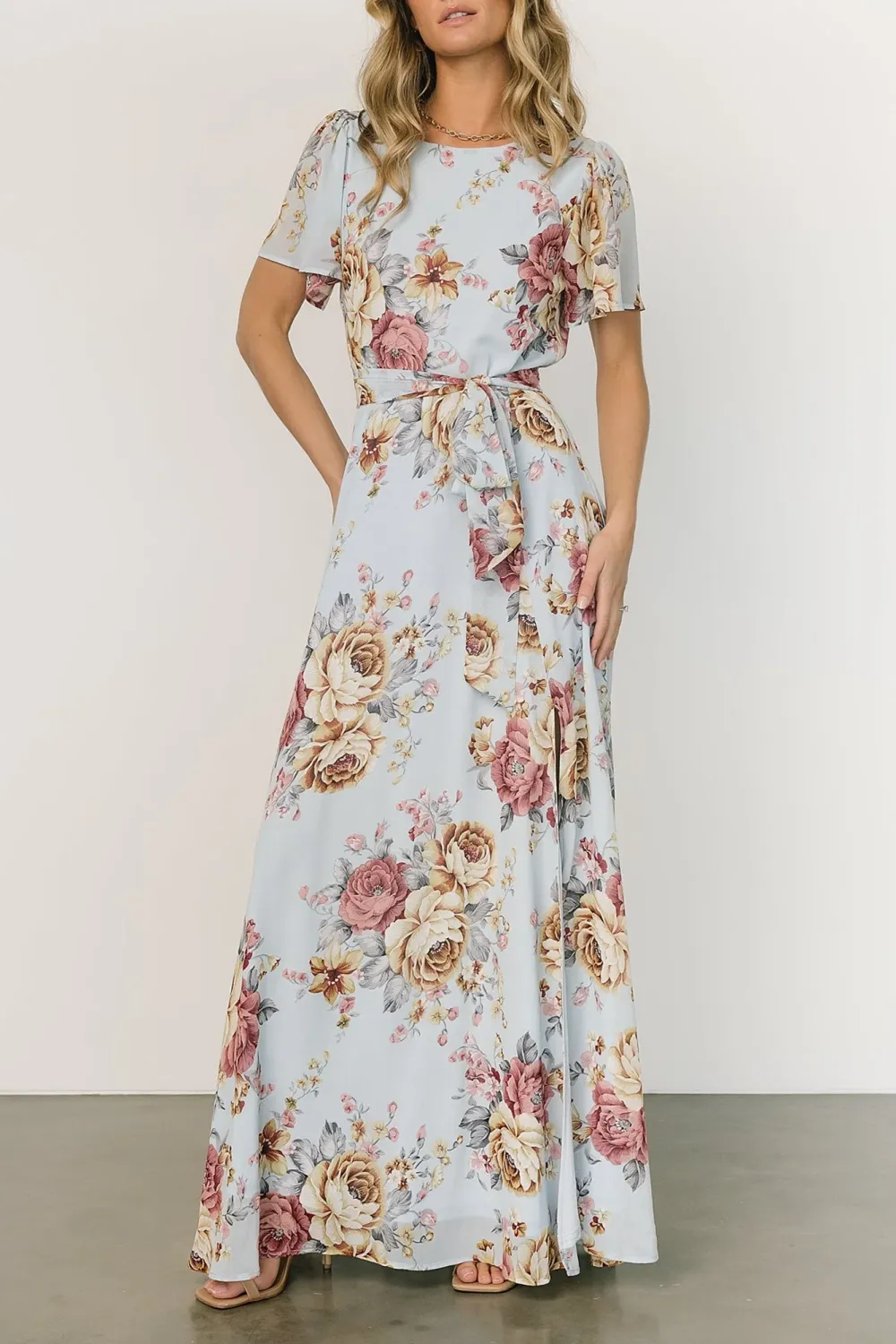 High-Waisted Versatile Slimming Round-Neck Floral Pattern Dress
