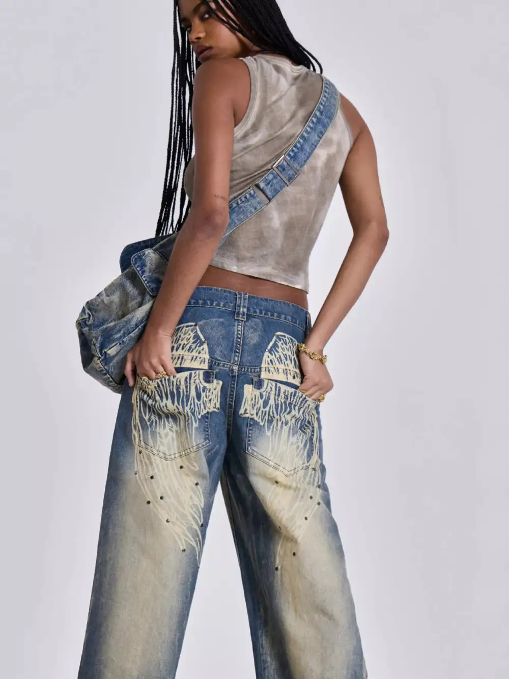 Structured Wide Leg Denim Jeans
