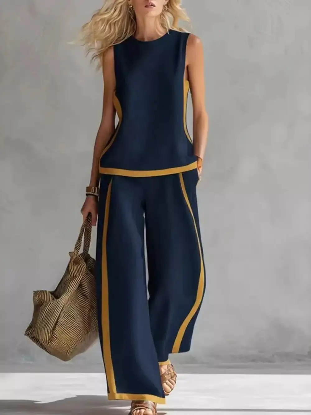 Sleeveless Tank Top and Wide Leg Pants Set