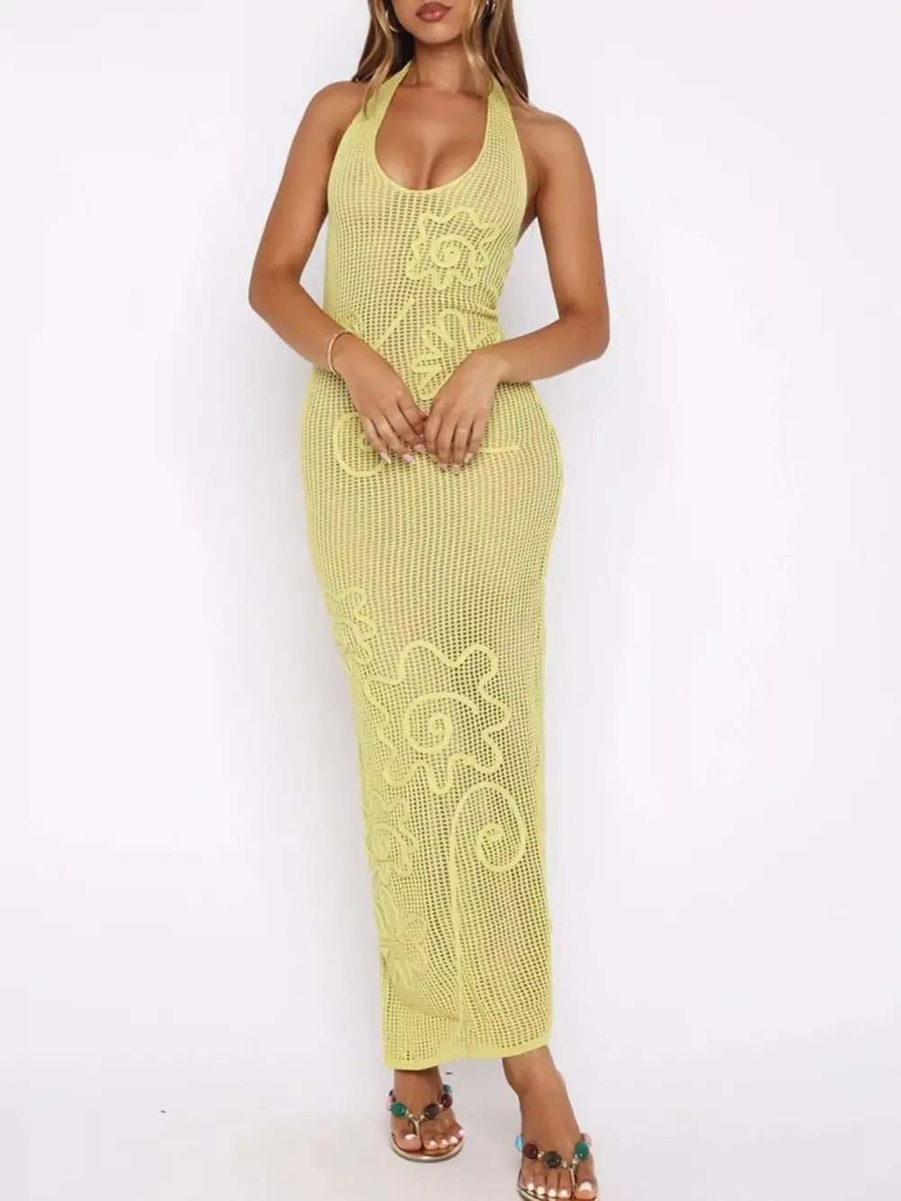 Halter Neck Crochet Maxi Dress