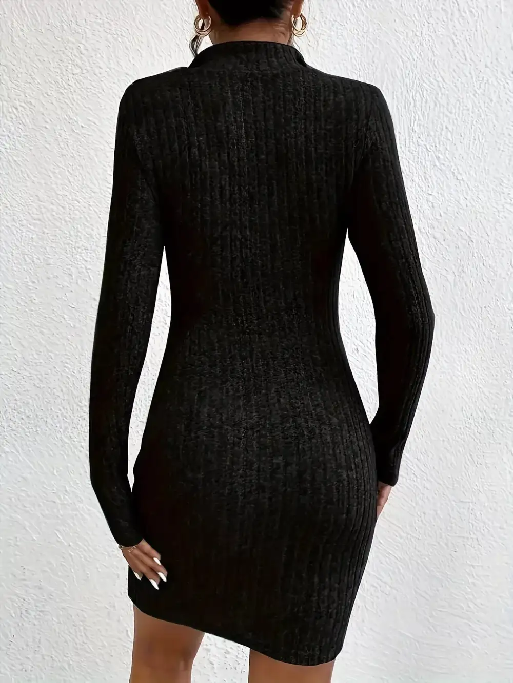 Ribbed Knit Zip Front Mini Dress