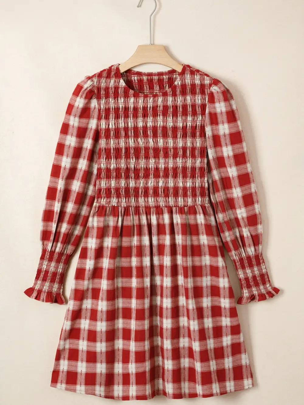 Plaid Printed Smocked Mini Dress