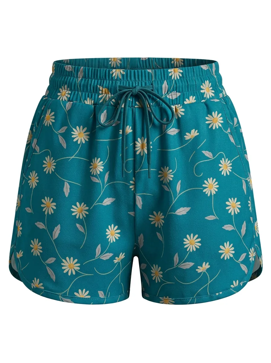 Women's Daisy Leaf Drawstring Casual Shorts