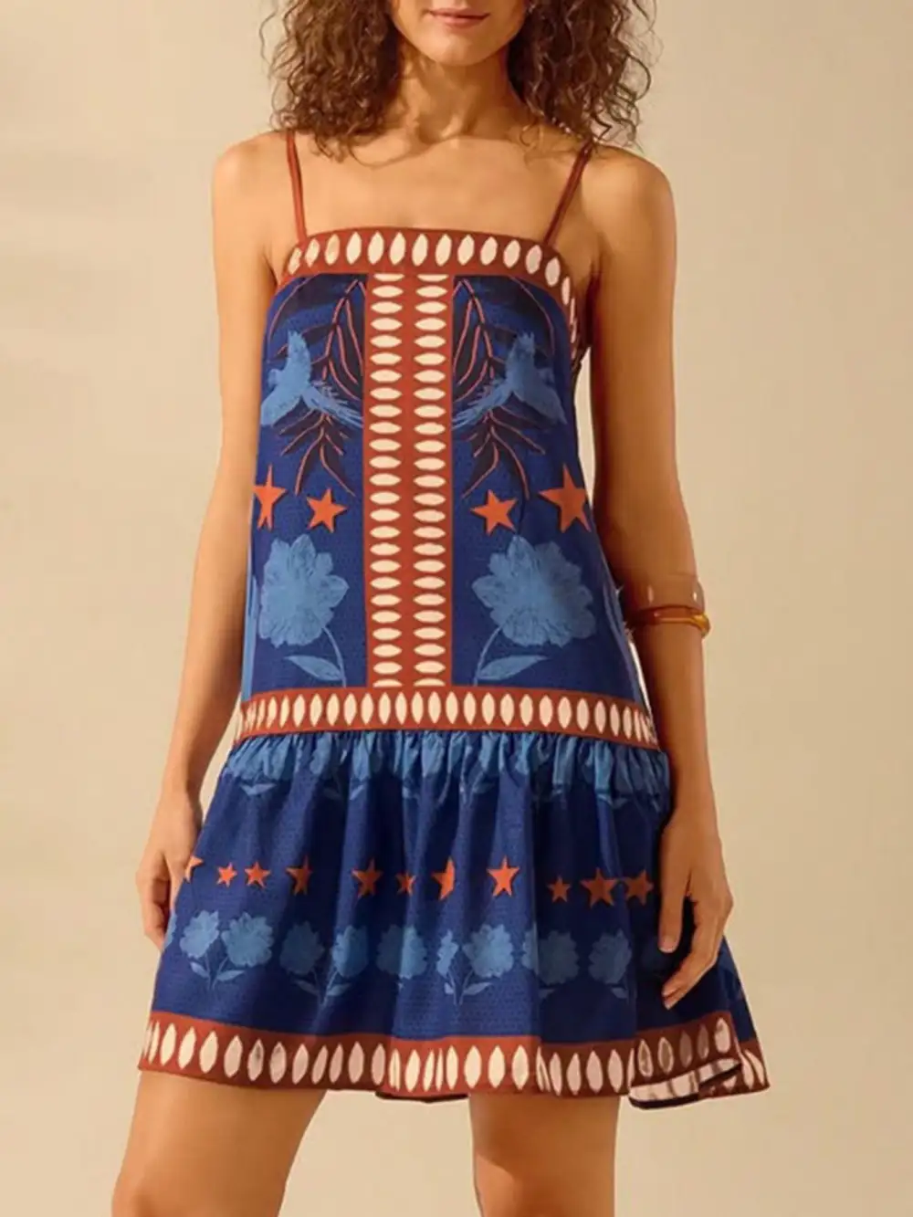 Polished Detail Printed Ruffle Mini Dress