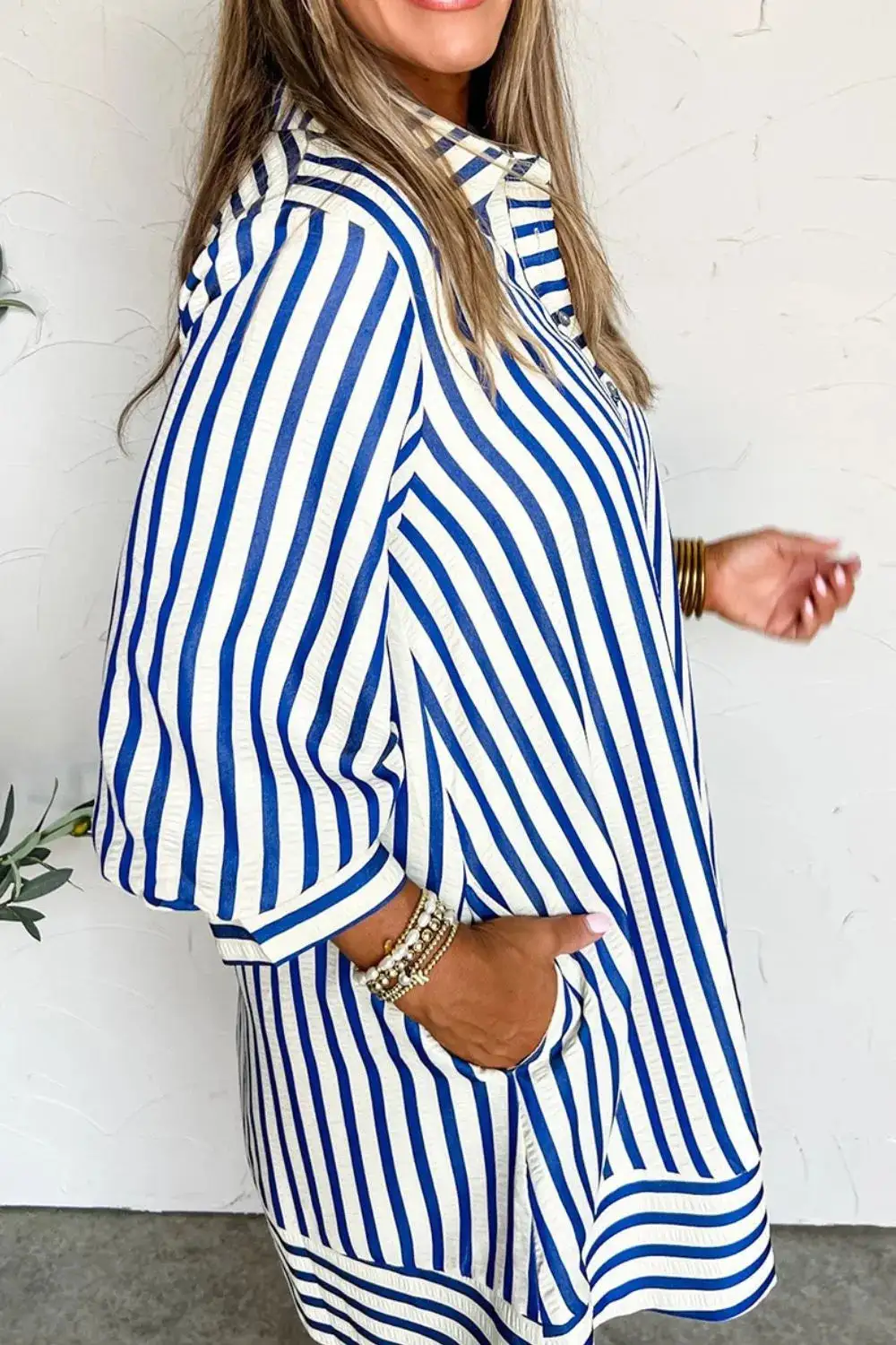 Striped Button Front Dress Casual