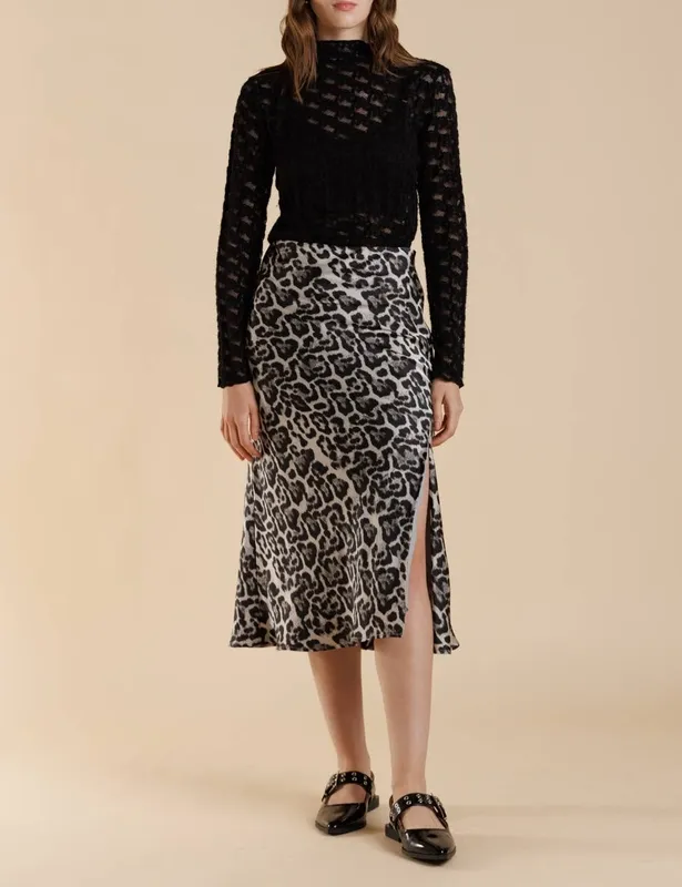 Black Brushed Lace Mock Neck Textured Long Sleeve Tee