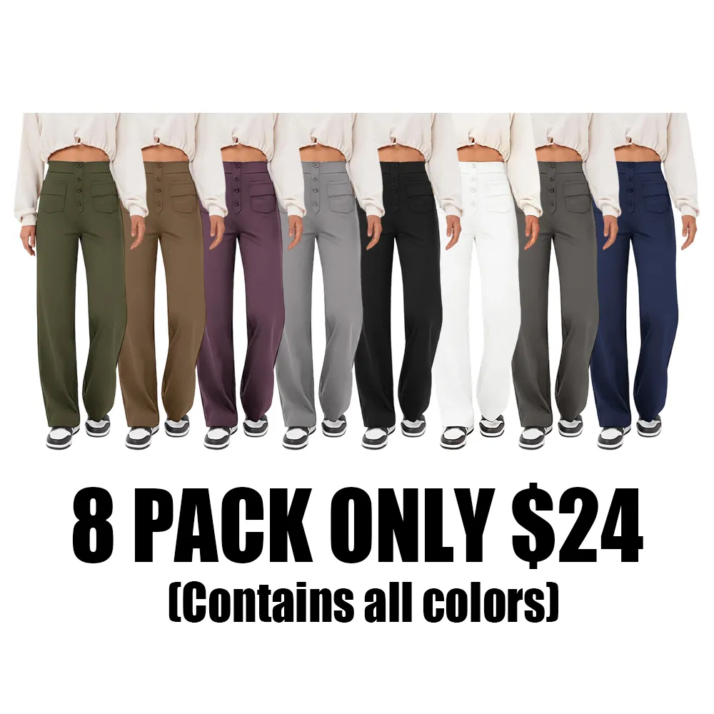 High Waisted Pockets Straight Leg Casual Pants