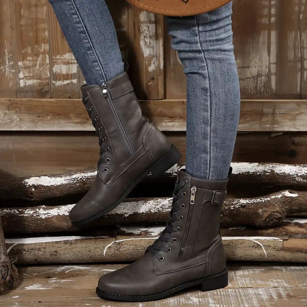 Casual Round Toe Block Heels Boots