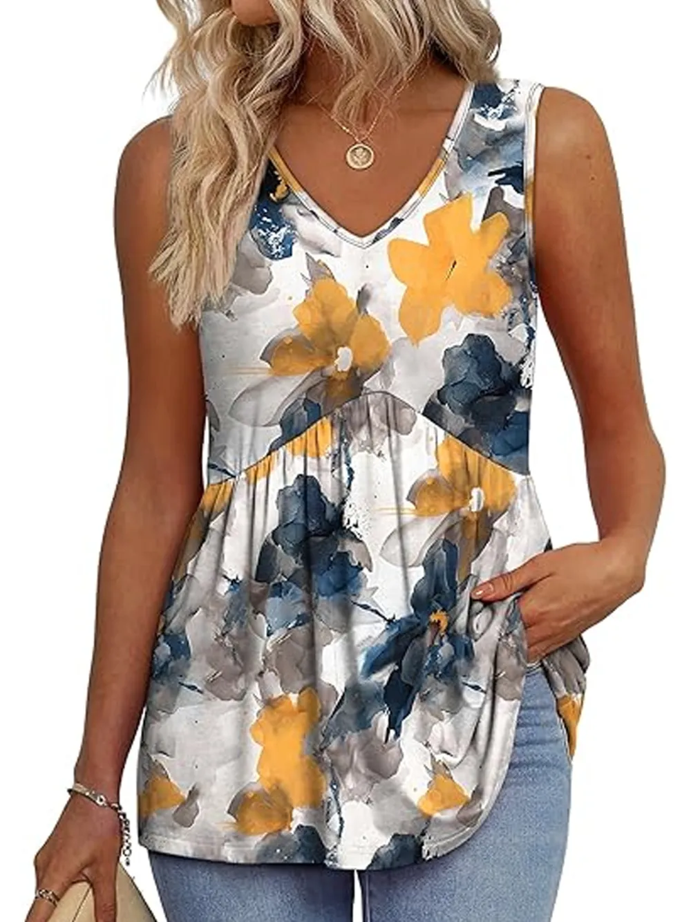 Womens Tank Tops 2025 Flowy Peplum Tops For Women Dressy Sleeveless V Neck Babydoll Tank Tops