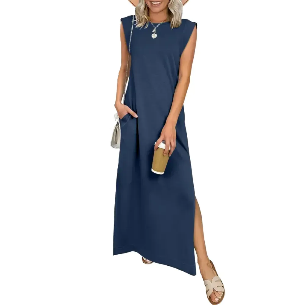 Women Summer Casual Sleeveless Maxi Dress 2026 Crewneck Loose
