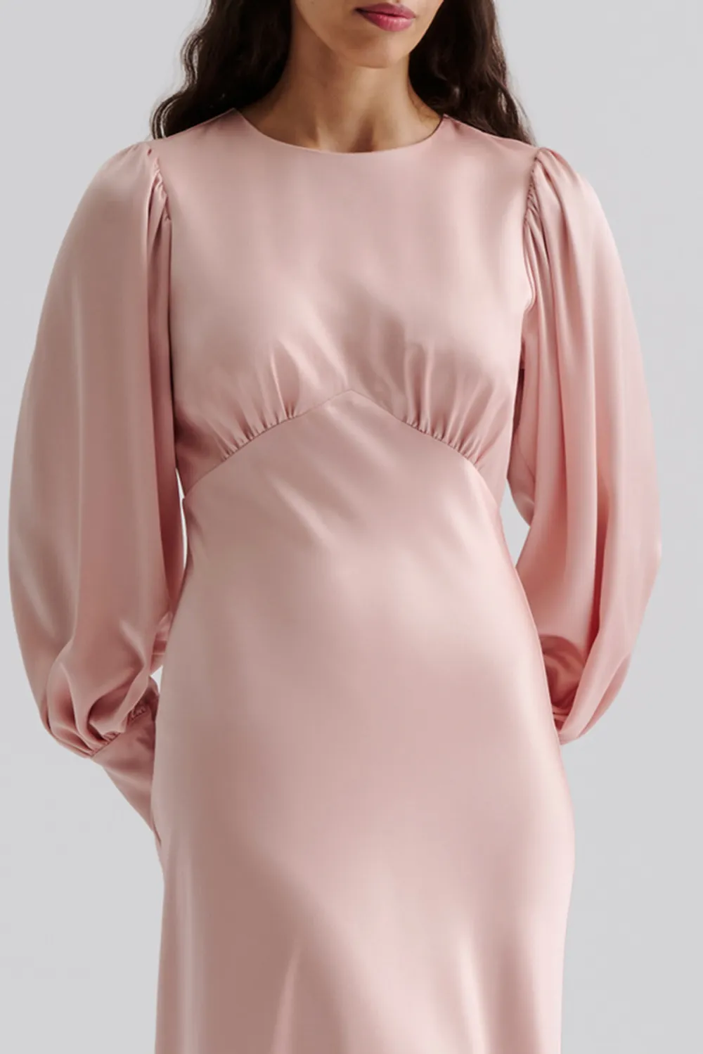 Puff Sleeve Satin Maxi Dress