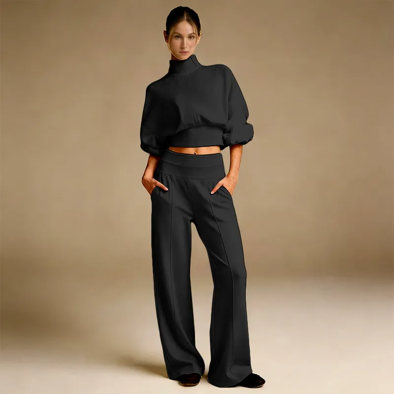 Soft And Comfortable Crewneck Sweatshirt Wide-Leg Pants Set