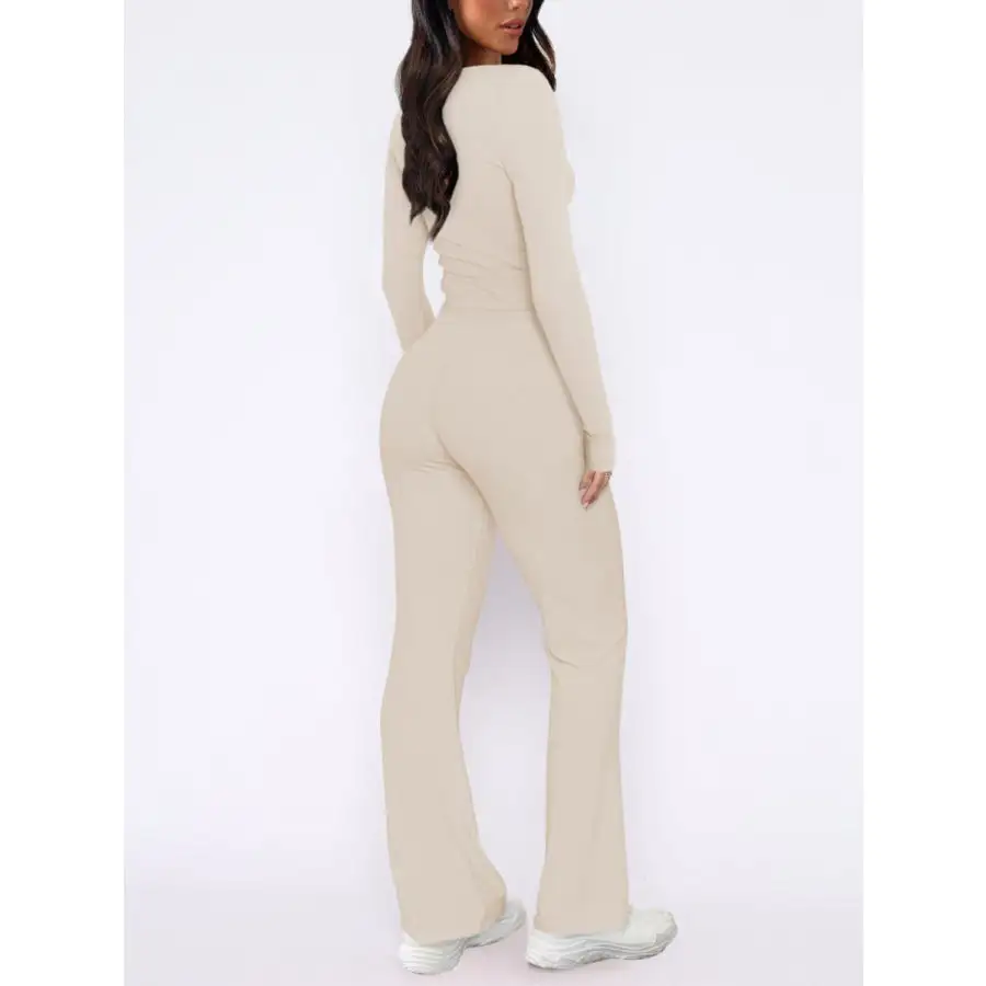 V Neck Long Sleeve Top and Pants Set