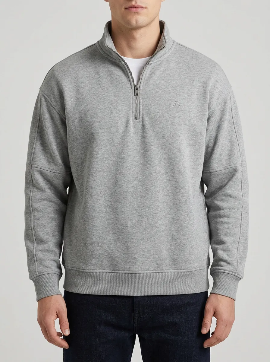 Men's Polished Minimalist Textured Embroidered Emblem Quarter-Zip Sweatshirt