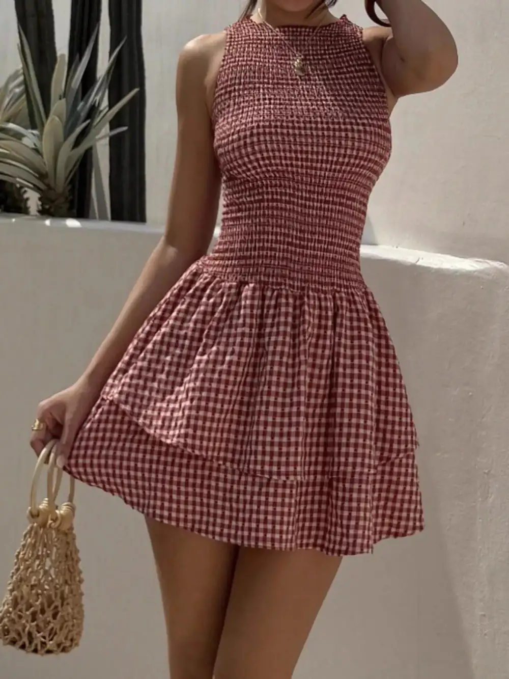 Plaid Smocked Mini Dress
